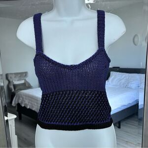 ZARA Ladies Short Crochet Crop Top Blue & Black Unlined Pull On Size M